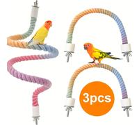 TEMU 3 perchas de cuerda flexible para jaulas de pájaros | Juguete de escalada degradado y colorido para loros, cacatúas, periquitos y más, columpios y escaleras para pájaros medianos