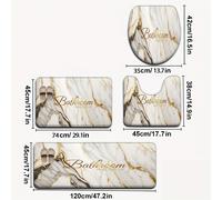 TEMU 3 piezas/4 piezas, juego de alfombrilla de baño con diseño de mármol dorado, de asiento de inodoro de U