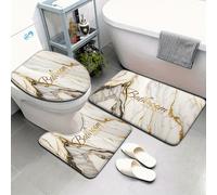 TEMU 3 piezas/4 piezas, juego de alfombrilla de baño con diseño de mármol dorado, de asiento de inodoro de U