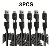 TEMU 3 Piezas Cable de Carga PD 65W Máx. 4 en 1 Velocidad, Cable USB Telescópico para Viaje y Coche, Mejor Elección para for Samsung Xiaomi Huawei OPPO iPhone iPad Series