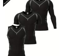 TEMU 3 piezas Chaleco deportivo para hombre + corta + larga casual, transpirable, secado rápido, , top para entrenamiento deportivo