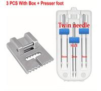 TEMU 3 piezas de agujas gemelas Tamaño 2/3/4mm y pie de prensa de costura arrugado de 9 ranuras para accesorios de Brother