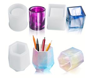 TEMU 3 Piezas de Moldes de Silicona Compatibles para Manualidades de Resina DIY - Moldes Rectangulares y Cilíndricos, Moldes de Epoxi para Macetas, Portaplumas y Organizadores de Cuentas