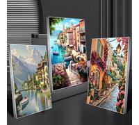 TEMU 3 piezas de pintura de diamantes con diamantes de , con paisajes, agua corriente y calles para decoración del hogar, de , tamaño 30*40Cm/15.75*11.81In