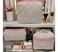 TEMU 3 Piezas de Set de Bolsas de Maquillaje Acolchadas de Espuma, Bolsas de Cosméticos para Mujeres con Diseños Estéticos Florales, Organizadores de para Viaje