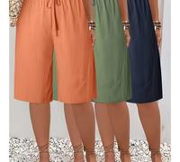 TEMU 3 Piezas de Shorts Cortos de Cintura para Mujer - Shorts Elegantes de Color Sólido para Verano con Cintura de Cordón, Shorts Casuales para Natación y Playa (No Elásticos) - 3 Shorts para , 3 Vías