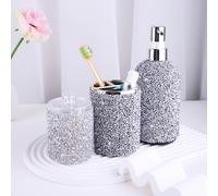 TEMU 3 piezas, juego de baño de diamantes, gel de ducha, botella vacía, de almacenamiento de cepillo de dientes, pasta de dientes y tubo de almacenamiento de cepillo de dientes, adecuado para el baño.