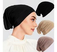 TEMU 3 piezas/juego de gorro básico sólido para mujer, pañuelo musulmán, base para de Ramadán, gorros hijab de modal
