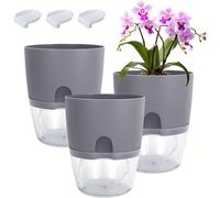 TEMU 3 piezas Macetas de riego automático, estilo Macetas de plástico para interior, Macetas de piso ligeras para flores, con cuerda de mecha para Africana y diversas plantas de interior