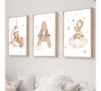 TEMU 3 Piezas Mural de Oso Cartoon Sin , Pintura Personalizada en con , Artísticas de y Luna para Guardería, Decoración Boho para Habitaciones Infantiles, Dormitorio o Cuarto de Bebé