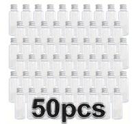 TEMU 30/50pcs Botellas de Plástico Recargables de 1.69oz, Envases Dispensadores de Cosméticos con Tapas de Aluminio Plateado, para Champú, Loción, Aceites Esenciales, Perfume