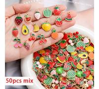 TEMU 30/50pcs Dijes Aleatorios Estilo Mezclado Fruta Colgante Aleación Esmalte Fresa Uva Melocotón Collar Pulsera Aretes Joyería