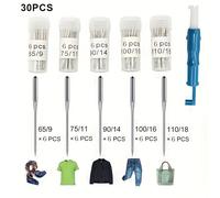 TEMU 30/75 piezas con Enhebrador de Agujas para Máquina de Coser - Tamaños 65/9, 75/11, 90/14, 100/16, 110/18 - Compatible con Singer, Brother, , Varmax - Suministros Esenciales para Máquinas de Coser