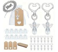 TEMU 30 colgantes de de ángel de plata con llaveros de , que incluyen 30 llaveros, 30 tarjetas de agradecimiento y bolsas de gasa, adecuados para regalos de bautismo, , primera comunión.