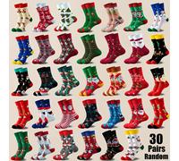 TEMU 30 de Calcetines Unisex de Medias Cañas con Diseños Aleatorios de Otoño e Invierno: Santa Claus, Reno, Árbol de Navidad, Copo de Nieve y , Regalo y