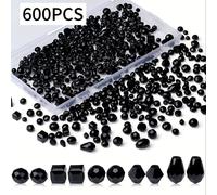 TEMU 300pcs/600pcs Juego de Cuentas de Vidrio Lacado - Formas Variadas con Cristales Facetados Redondos, Cuadrados y de para Hacer Joyería - Ideal para Collares, Pulseras, Aretes - Kit de Manualidades