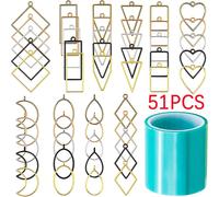TEMU 30pcs/51pcs/180pcs Moldes de Resina UV para Joyería con Geométrico Hueco, Kit DIY para Hacer Collares y Aretes