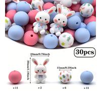 TEMU 30pcs Cuentas de Silicona | Serie , Cuentas Espaciadoras 3D de Blancos y Flores, Adecuadas para Joyería a , Decoraciones , Regalos de Vacaciones y Regalos para Damas