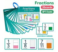 TEMU 35 tarjetas didácticas de cara con gráficos de fracciones, fracciones matemáticas 1-12, herramienta de aprendizaje para suministros de educación en casa y actividades escolares