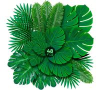 TEMU 36/48/54 Piezas de Hojas Artificiales de Monstera Verde con , Hojas Tropical para Decoración de Fiestas Hawaianas, en , y Temática de Bosque