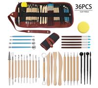 TEMU 36pcs Juego de herramientas de escultura de arcilla con estuche de cuero - Acero inoxidable, kit de tallado y moldeado sin carga para cerámica, cerámica y artesanía de polímeros