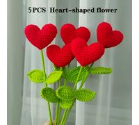 TEMU 3pcs/5pcs Ramo de Corazones Hechos a con Crochet - Flores en Hilo y Verdes, Ideal para San Valentín, Día de la y Ocasiones Especiales