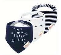 TEMU 3pcs Baberos para Niños | Cierre Ajustable con Broches | Diseños de Dibujos Animados Multicolor: Elefante, & Rayas | Tela | Ideal para Niños | Baberos Triangulares para Niños y Niñas