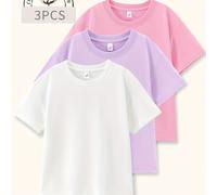 TEMU 3pcs Camisetas de Color Sólido, Material Algodón Cuello para /Otoño Ropa Casual Ajuste Regular Deportes al Viaje Manga Corta 3Ds Paquete Diseñado Simple , Pack Of Shirts