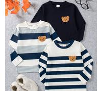 TEMU 3pcs Camisetas de Larga para Niños con Patrones a Rayas y Cuello - Ropa Casual de /Otoño Adecuada para Citas de Juego y Atuendos Informales - Paquete de 3pcs (Lavable a ) | HWMFSNHFZ ' Ropa