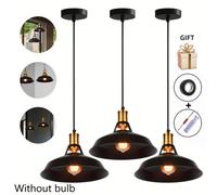 TEMU 3pcs Conjunto de lámpara colgante industrial de metal tradicional, de montaje semi empotrado con acabado barnizado, de hierro, cableado, 110-240V, 70W