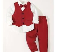 TEMU 3pcs Conjunto Formal para Niños con Camisa de Larga, Corbata y Pantalones Elásticos & Chaleco Vestiario para /Otoño, Traje Infantil para Competiciones, y Fiestas de