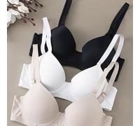 TEMU 3pcs Sujetadores Elegantes Tipo Camiseta para Mujer - Ultrafinos, Cobertura Completa con Aro para Soporte - Sin Relleno, de Nylon Transpirable en Negro, y - Ideales para