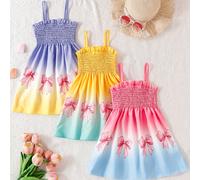 TEMU 3pcs Vestidos de para Niñas - Estampado de Moño Colorido, Tela No Elástica, Vestidos con Tops con Tirantes, Ajuste Regular, |Vestidos |Tela Elástica, Vestidos de