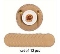 TEMU 4/6/8/12 piezas de Salvamanteles Redondos Tejidos en Papel Caqui con Borlas, Manteles para Fiestas y Celebraciones, Almohadillas Decorativas para Comidas al