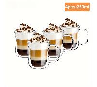TEMU 4/6pcs/Set Taza de de Pared, Vidrio de Borosilicato con Asa, Taza para Café y Té, Cappuccino de Pared