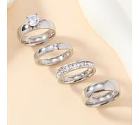 TEMU 4 anillos de combinación diarios fáciles de usar de acero inoxidable con diseño único de moda europea y americana | Chapado en oro de 18 , circonio sintético sintético