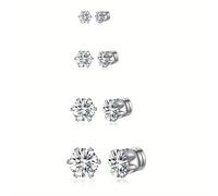 TEMU 4 de Aretes Magnéticos Pequeños y Grandes Cúbicos de Circonio Sintético, Clip On, Sin Perforación, Juego Unisex de 5MM-8MM, Sin Batería