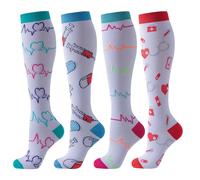 TEMU 4 de Calcetines de Compresión con Temática Médica y Diseño de Dibujos Animados para Hombres y Mujeres, Ideales para Estar de Pie Larga Duración, Cómodos y Suaves, Adecuados para Todas