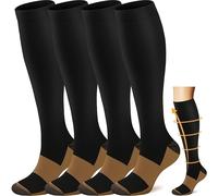 TEMU 4 de calcetines de compresión para mujeres y hombres, circulación de 20-30 mmHg, soporte de calcetines de compresión de cobre, adecuados para enfermeras, correr, ciclismo