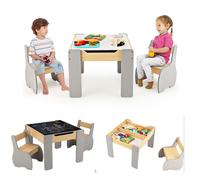 TEMU 4 en 1 Juego de Mesa y Silla Infantil, Mesa Infantil de Madera con 2 sillas, Manualidades, Dibujo, Lectura, Mesa Escritorio Infantilcon Almacenaje, Pizarra Desmontable para Guardería ()