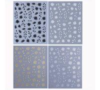 TEMU 4 hojas de pegatinas florales para uñas, calcomanías autoadhesivas con patrones de flores y hojas, encantadoras decoraciones de uñas DIY, suministros de uñas para mujeres