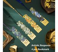 TEMU 4 marcapáginas de metal con pinturas artísticas y borlas largas - Accesorios de lectura de diseño hueco para y amantes de los libros, material de papelería duradero y regalos