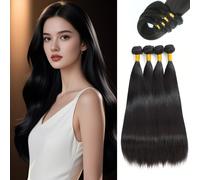 TEMU 4 Paquetes de Cabello Sintético Liso , 12/16/20/24/26/28 Pulgadas, 160g, Tejido Artesanal, Natural y , Se a Varios Estilos, los Peinados y de Piel, Estilizable Disponible