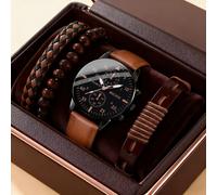 TEMU 4 piezas Conjunto de Reloj de Cuarzo de Lujo para Hombres y Pulsera Trenzada para Uso Diario, Fiestas, Día de San Valentín, Hombres, Papá, Regalo para y . de Regalo No Incluida