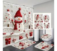 TEMU 4 piezas Cortina de Baño Navideña con Estampado Digital de , Poliéster para Ducha Sin Taladro, Ancho Extra y Divisor de Aros