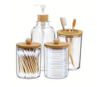 TEMU 4 Piezas de Accesorios para Baño: Dispensador de Jabón, Porta Hisopos, Portacepillos, Decorativa Boho, Decoración Estética para Habitaciones y Cocina, Adornos para Dormitorio