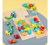 TEMU 4 Piezas de Bloques de Madera 3D para , Rompecabezas de Animales de Dibujos Animados, Construcción DIY para Niños