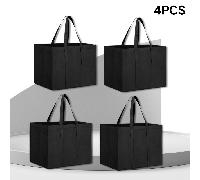 TEMU 4 Piezas de Bolsas Tote Grandes de 35L en Tela No Tejida Negra con Duraderas - de Almacenamiento Versátil para Compras, Viajes y Organización del Coche, Bolsas Reutilizables para Compras