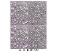 TEMU 4 Piezas de Calcomanías para Uñas Moradas con Flores y Hojas en Relieve 5D, Set de Decoración Acrílica Autoadhesiva -Verano, Accesorios para Uñas para Mujeres