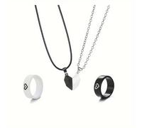 TEMU 4 piezas de collar y anillo de pareja con colgante de en y , diseño y elegante, regalo de joyería de para